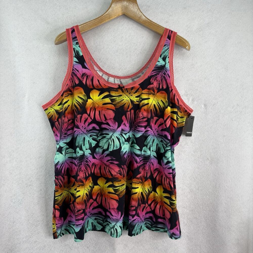 Torrid Women’s Sz 4 (26/28) Tropical Leaf Print Lace Trim Sleep Tank Top NWT